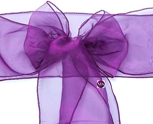 VDS Pack of 25 | Dark Purple | Organza Chair Sashes Crystal Sheer Tulle Dining Chair Bows Tie Ribbon for Wedding Birthday Graduation Engagement Ceremony Event Party Banquet Venue Hotel Decoration