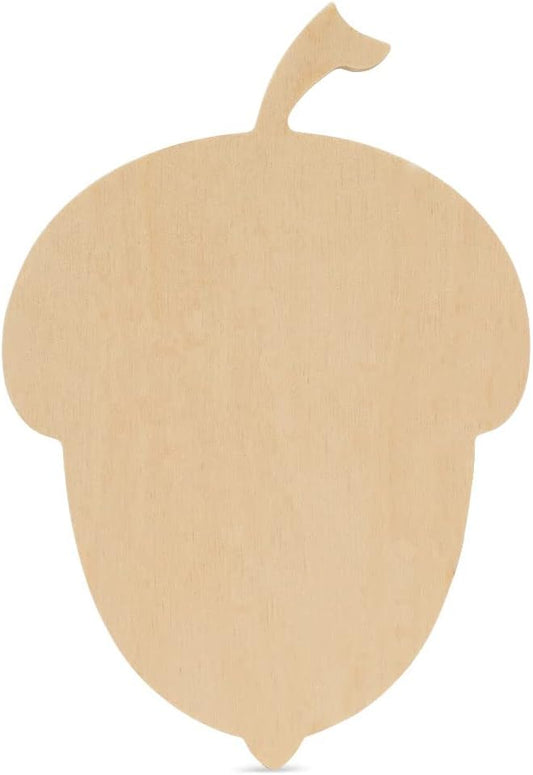 Wood Acorn Cutouts 8 x 5-1/2 inch, Pack of 12 Fall Unfinished Wood Cutouts to Paint and Display, Thanksgiving Party Decorations, by Woodpeckers