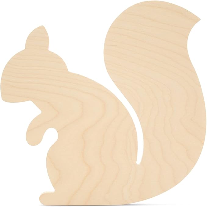 Squirrel Wooden Cutout 12 x 12 inches, 6 Unfinished Birch Wood Animal Cutouts for Autumn Decor and DIY Crafts, by Woodpeckers