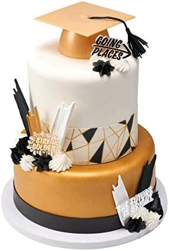DecoPac Gold Grad Cap with Tassels Cake Topper, Elegant Graduation Hat Cake Decoration, Food Safe, Pack of 12, 25411