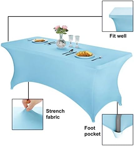 FORLIFE 4Pack Spandex Table Covers，Fitted Tablecloth for Rectangular Tables, Stretch Patio Table Covers, Universal Spandex Table Cover for Wedding, Banquet, Party (6ft, Bluemist)