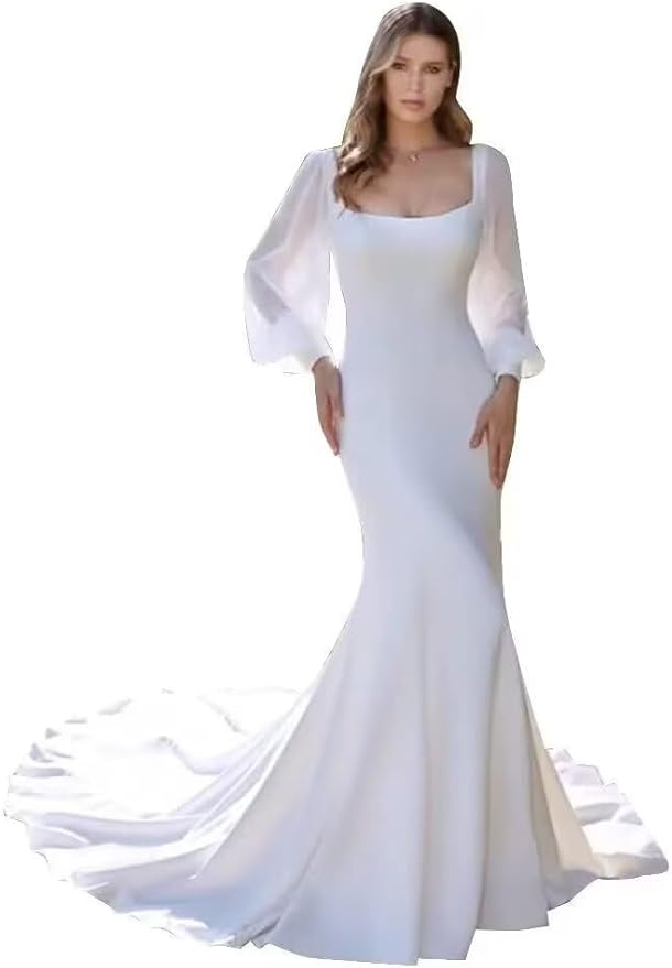 Boho Lace Wedding Dresses for Bride 2026 Tulle Long Sleeve Wedding Dress Ball Gowns Satin Mermaid Bridal Gown