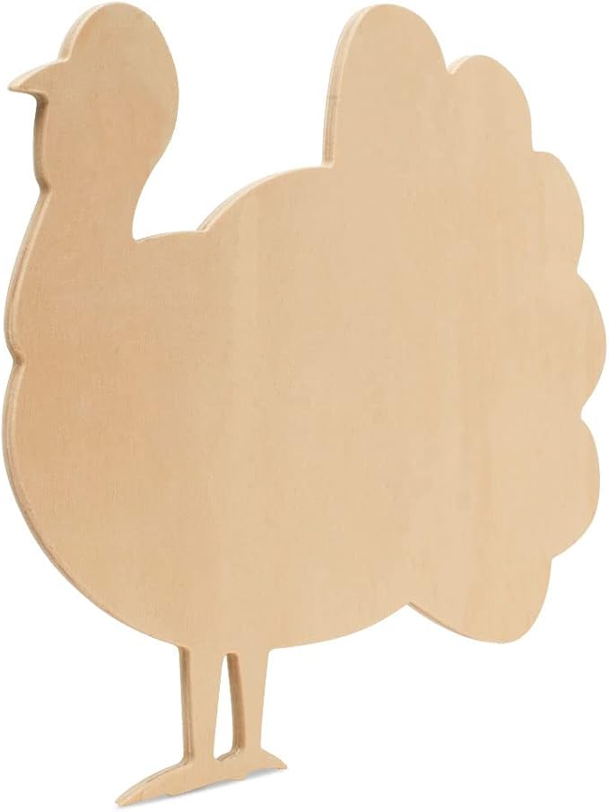 Classic Wood Turkey Cutouts 8 inch, Pack of 12 Fall Unfinished Wood Cutouts to Paint and Display, Thanksgiving Party Decorations, by Woodpeckers