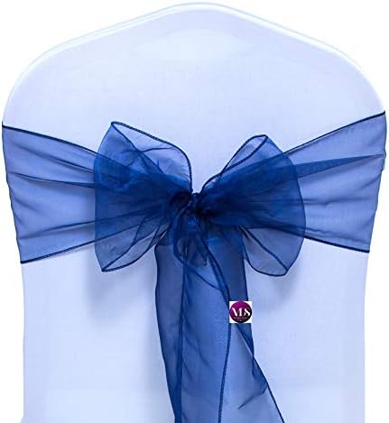 VDS Pack of 150 | Navy Blue | Organza Chair Sashes Crystal Sheer Tulle Dining Chair Bows Tie Ribbon for Wedding Birthday Graduation Engagement Ceremony Event Party Banquet Venue Hotel Decoration