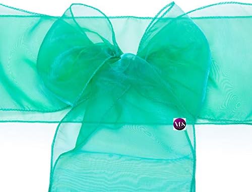 VDS Pack of 50 | Green | Organza Chair Sashes Crystal Sheer Tulle Dining Chair Bows Tie Ribbon for Wedding Birthday Graduation Engagement Ceremony Event Party Banquet Venue Hotel Decoration