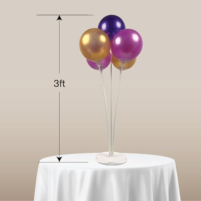Reusable Balloon Tabletop Kit - Helium-Free Vinyl Bouquets - Lasting Inflation - Includes 5 Balloons, Stems & Acrylic Base, for Business, Schools & Events (Purple and Gold)