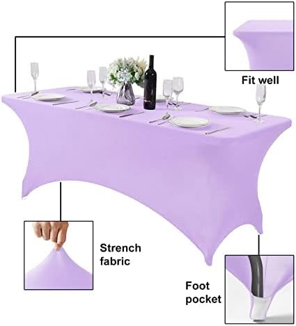 FORLIFE 4Pack Spandex Table Covers，Fitted Tablecloth for Rectangular Tables, Stretch Patio Table Covers, Universal Spandex Table Cover for Wedding, Banquet, Party (6ft, Lavender)