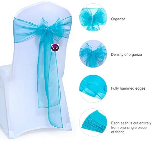 VDS Pack of 175 | Light Teal | Organza Chair Sashes Crystal Sheer Tulle Dining Chair Bows Tie Ribbon for Wedding Birthday Graduation Engagement Ceremony Event Party Banquet Venue Hotel Decoration