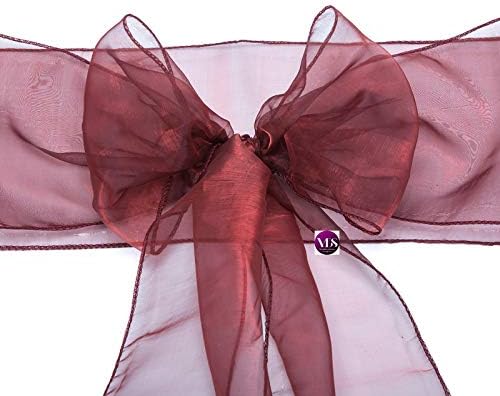 VDS Pack of 200 | Burgundy | Organza Chair Sashes Crystal Sheer Tulle Dining Chair Bows Tie Ribbon for Wedding Birthday Graduation Engagement Ceremony Event Party Banquet Venue Hotel Decoration