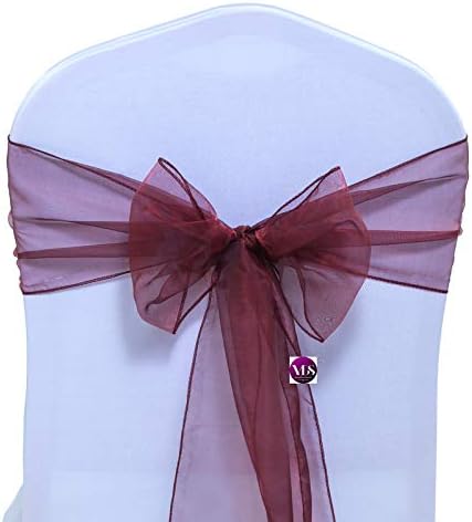 VDS Pack of 200 | Burgundy | Organza Chair Sashes Crystal Sheer Tulle Dining Chair Bows Tie Ribbon for Wedding Birthday Graduation Engagement Ceremony Event Party Banquet Venue Hotel Decoration