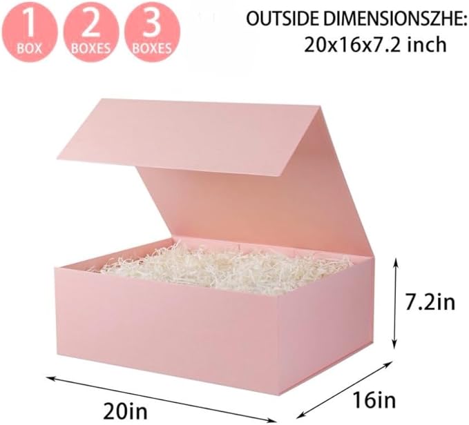 UoeRing 1 Extra Large Pink Gift Box 20x16x7 inch Luxury Gift Box for Presents with Magnetic Closure Lid Collapsible,Birthday,Christmas,Contains Card, Ribbon,Tissue Paper,Shredded Paper Filler