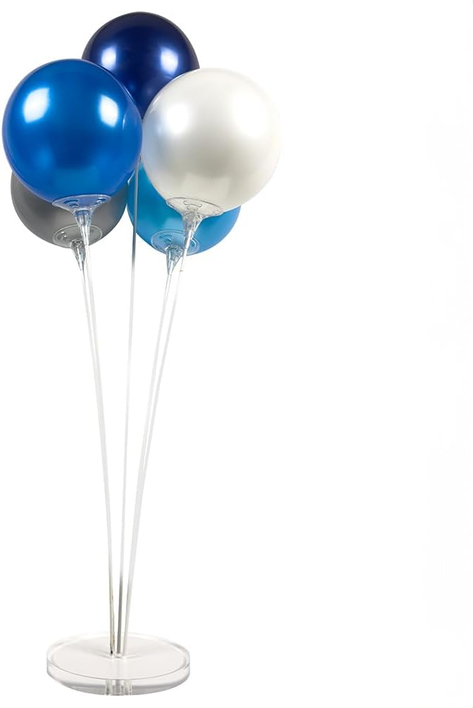 Reusable Balloon Tabletop Kit - Helium-Free Vinyl Bouquets - Lasting Inflation - Includes 5 Balloons, Stems & Acrylic Base, for Business, Schools & Events (Winter Combo)