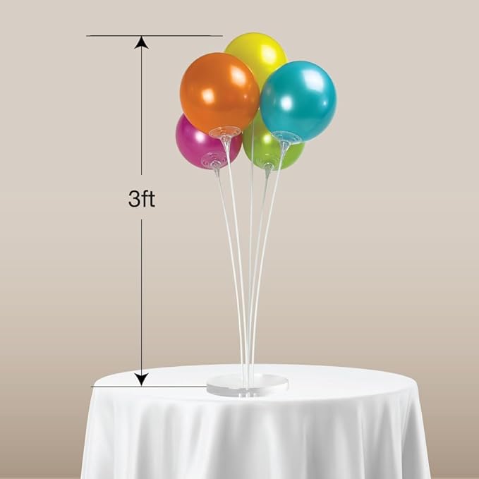 Reusable Balloon Tabletop Kit - Helium-Free Vinyl Bouquets - Lasting Inflation - Includes 5 Balloons, Stems & Acrylic Base, for Business, Schools & Events (Fiesta)