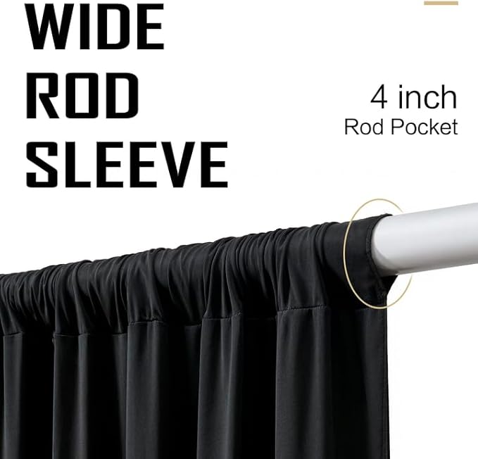 gogoparti 20x12ft Black Backdrop Curtain for Wedding Parties, 4 Panels (5x12 ft Each) Wrinkle-Free Dackdrop Curtains, Silky Draping Fabric for Birthday Party, Baby Shower, Photo Background
