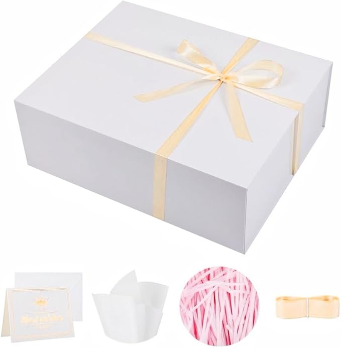 UoeRing 1 Extra Large White Gift Box 20x16x7 inch Luxury Gift Box for Presents with Magnetic Closure Lid Collapsible,Birthday,Christmas,Contains Card, Ribbon,Tissue Paper,Shredded Paper Filler