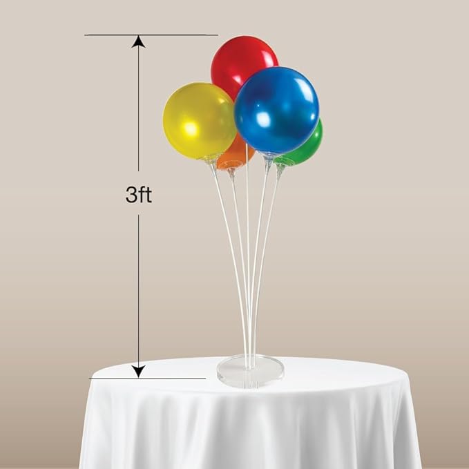 Reusable Balloon Tabletop Kit - Helium-Free Vinyl Bouquets - Lasting Inflation - Includes 5 Balloons, Stems & Acrylic Base, for Business, Schools & Events (Multicolor)
