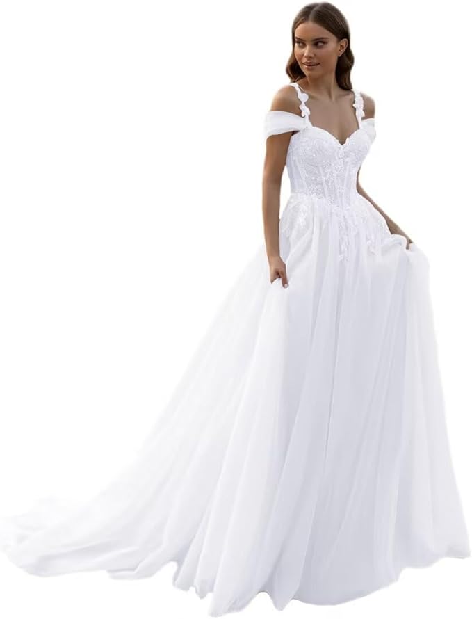 Boho Lace Wedding Dresses for Bride 2026 Tulle Long Sleeve Wedding Dress Ball Gowns Satin Mermaid Bridal Gown