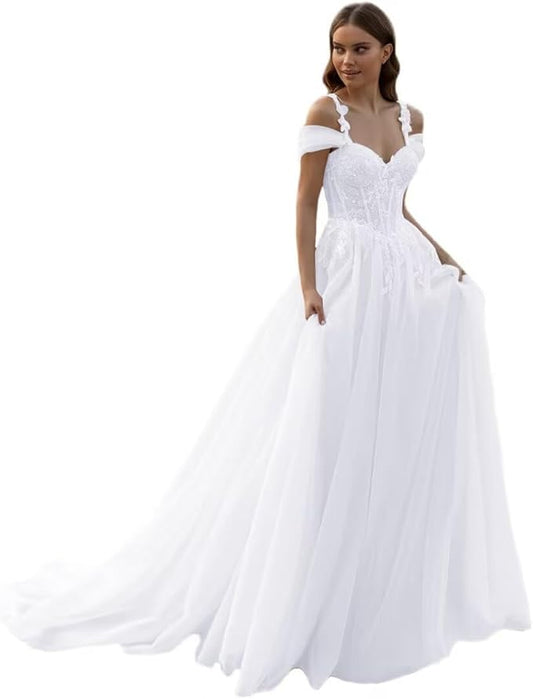 Boho Lace Wedding Dresses for Bride 2026 Tulle Long Sleeve Wedding Dress Ball Gowns Satin Mermaid Bridal Gown