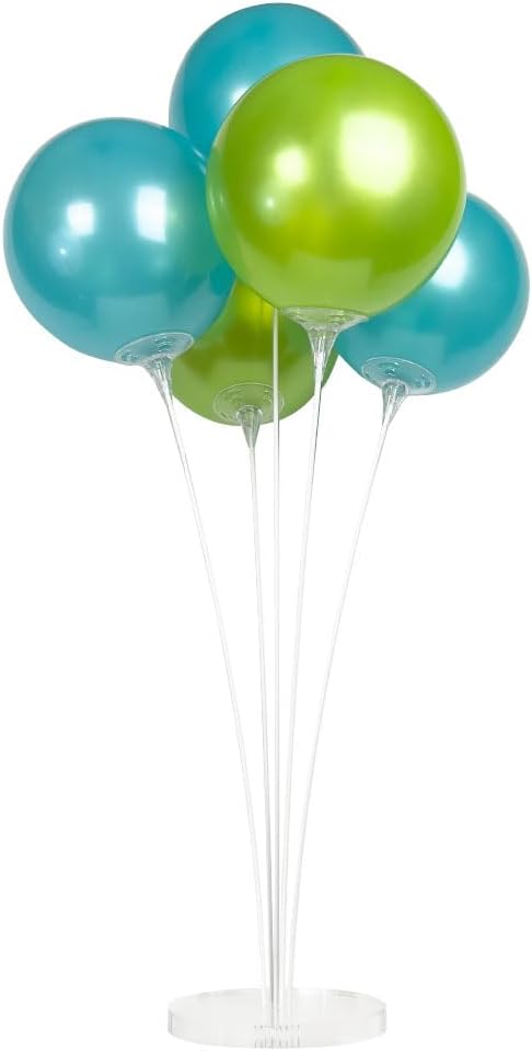Reusable Balloon Tabletop Kit - Helium-Free Vinyl Bouquets - Lasting Inflation - Includes 5 Balloons, Stems & Acrylic Base, for Business, Schools & Events (Aqua and Lime)
