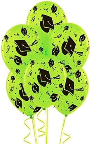 PMU 100 Pcs Lime Green Graduation Balloons Class of 2025 with All-Over Print White Grad Caps-Confetti and Streamers | Graduation Party Supplies | Congratulations Grad Latex Balloons Latex