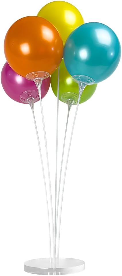 Reusable Balloon Tabletop Kit - Helium-Free Vinyl Bouquets - Lasting Inflation - Includes 5 Balloons, Stems & Acrylic Base, for Business, Schools & Events (Fiesta)