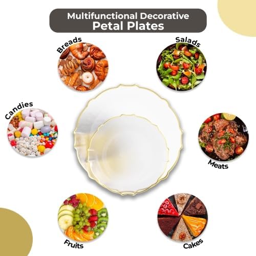 Exquisite Tinted Plates 80-Piece Plastic Disposable Party Set for 40 Guests - 40 X 7.5 Dessert Plates & 40 X 10 Thin Delicate Fancy Dinnerware with Clear Gold Rim