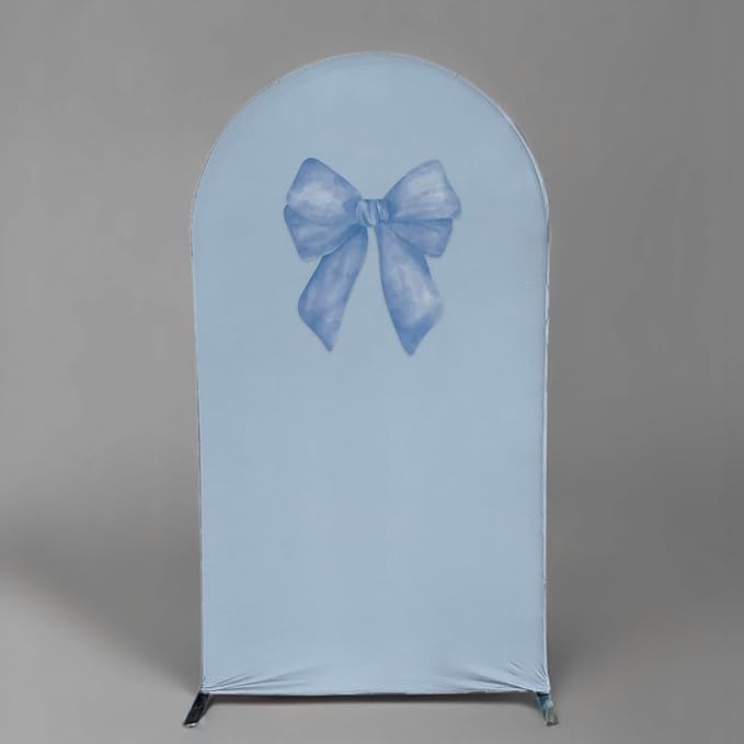 Blue Bows Birthday Party Arch Backdrop Covers Baby in Blooms Floral Baptism Shower Wedding Parties Decorations Top Round Arch Stand Spandex Cover (4098,5x3ft)