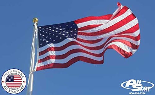 All Star Flags Heavy-Duty American Flag 4x6' -100% Made in The USA- Durable, Long Lasting, Polyester Fabric - Embroidered Stars, Sewn Stripes, 4 Rows of Lock Stitching on The Fly End, High Wind Usage