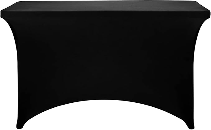 FORLIFE 6Pack Spandex Table Covers 4ft，Fitted Tablecloth for 4ft Rectangular Tables, Stretch Patio Table Covers, Universal Spandex Table Cover for Wedding, Banquet, Party - Black