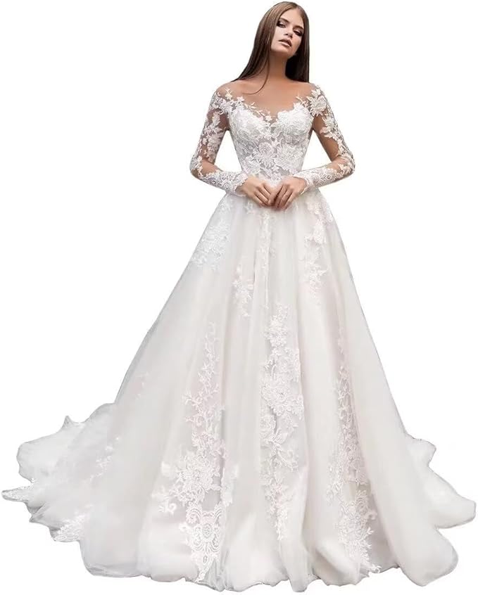 Boho Lace Wedding Dresses for Bride 2026 Tulle Long Sleeve Wedding Dress Ball Gowns Satin Mermaid Bridal Gown
