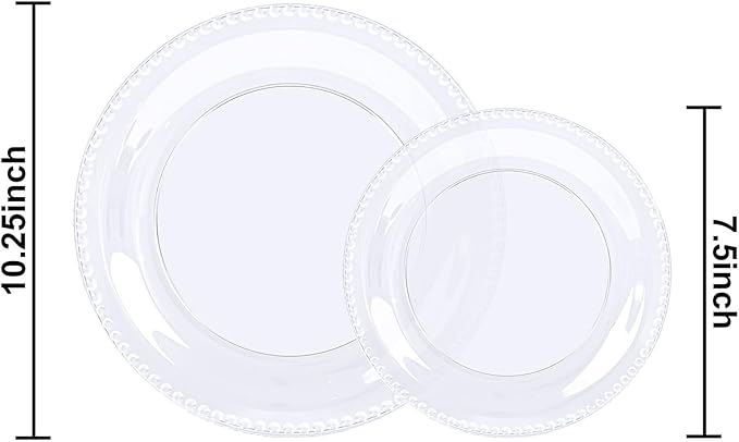 Rubtlamp 60Pcs Clear Plastic Plates, Clear Disposable Plates With Beaded, Heavyduty Plates Include 30 Dessert Platos, 30 Dinner Platos for Wedding Party