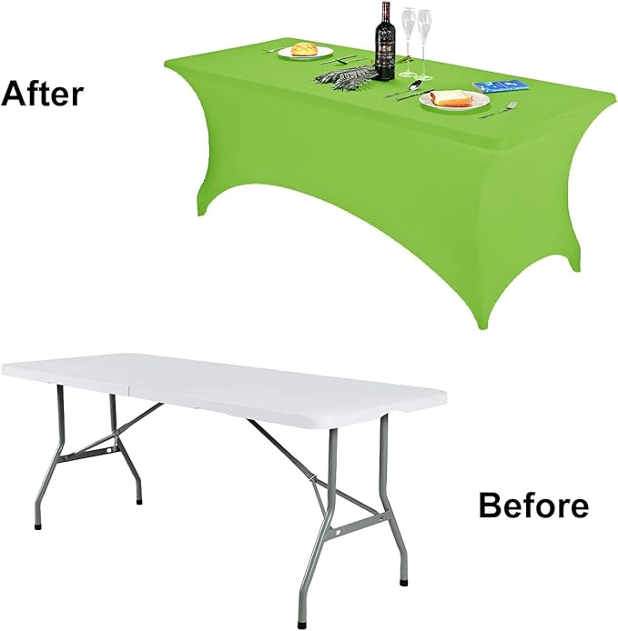 FORLIFE 4Pack Spandex Table Covers，Fitted Tablecloth for 8ft Rectangular Tables, Stretch Patio Table Covers, Universal for Wedding, Banquet, Party (Apple Green)