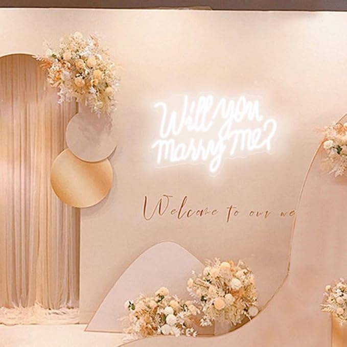 Will You Marry Me Neon Sign for Wedding Party Backdrop Marry Me Light Up Letters for Wall Decor Neon LED Signs for Marriage Proposal Valentine's Day Decorations 21.7x13.8 Inch (white)