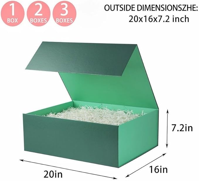 UoeRing 1 Extra Large Green Gift Box 20x16x7 inch Luxury Gift Box for Presents with Magnetic Closure Lid Collapsible,Birthday,Christmas,Contains Card, Ribbon,Tissue Paper,Shredded Paper Filler