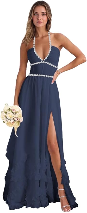 Floral Printed Chiffon Prom Dress for Carmen 2025 Long V Neck Floor Length Photoshoot Dress with Side Slit Ruched
