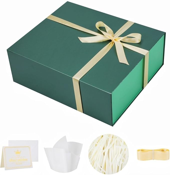 UoeRing 1 Extra Large Green Gift Box 17x14.5x6 inch Luxury Gift Box for Presents with Magnetic Closure Lid Collapsible,Birthday,Christmas,Contains Card, Ribbon,Tissue Paper,Shredded Paper Filler