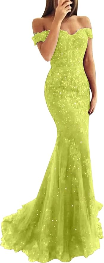 Tulle Long Prom Dresses Off The Shoulder Mermaid Dress with Elegant Laces Appliques Formal Evening Party Gowns