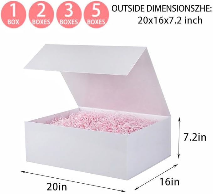 UoeRing 3 Pack Extra Large White Gift Box 20x16x7 inch Luxury Gift Box for Presents with Magnetic Closure Lid Collapsible,Birthday,Christmas,Contains Card, Ribbon,Tissue Paper,Shredded Paper Filler