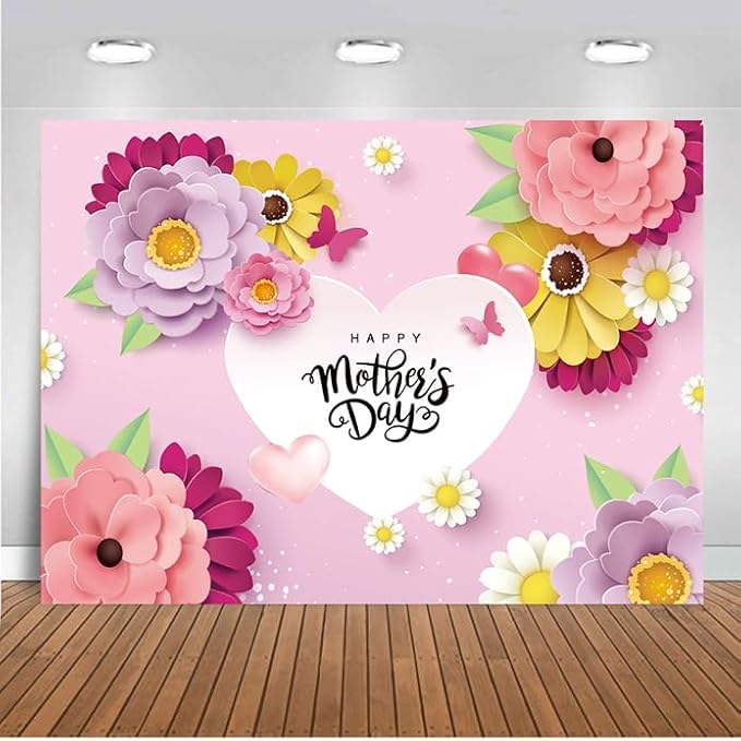 CHAIYA 10X8ft Mother's Day Background Pink Flower Love Background Festival Party Decoration Activity Gift Banner Photo Booth Photo Props CY-149
