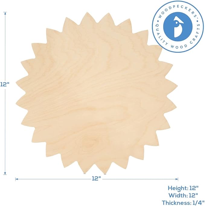 Sunflower Cutout 12 x 12 inches, 6 Unfinished Birch Wood Cutouts for Autumn Decor and DIY Crafts, by Woodpeckers