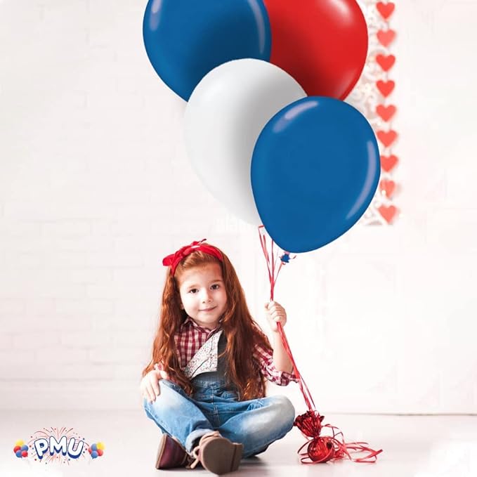 PMU Balloons 17 Inch PartyTex Premiere Patriotic Assorted Helium Quality Latex Balloons for Photo Shoot, Wedding, Baby Shower, Birthday Party and Event Decoration Pkg/72