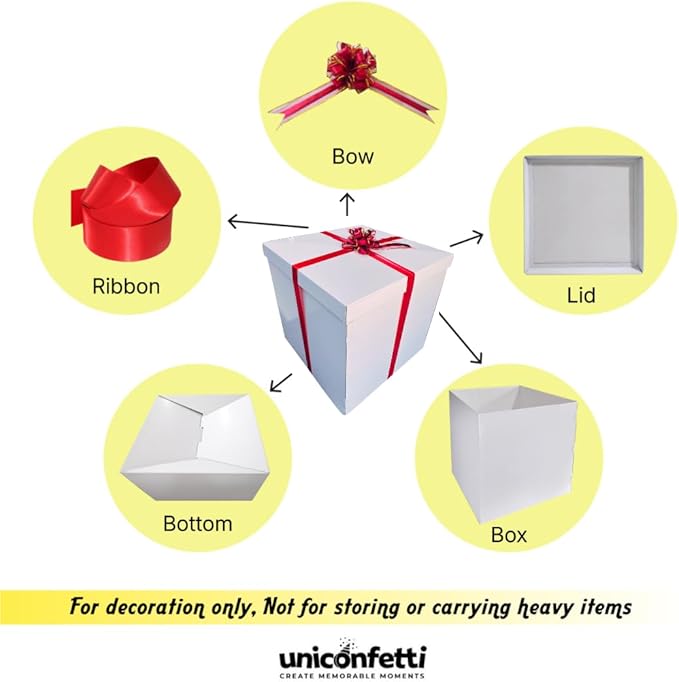 Giant Gift Box White 24x24x24in JUMBO Extra Large Cardboard Decorative Box with Lid for Birthday Surprise, Pregnancy Announcement, Gender Reveal, Valentine's Day, Chinese New Year & Other Celebrations