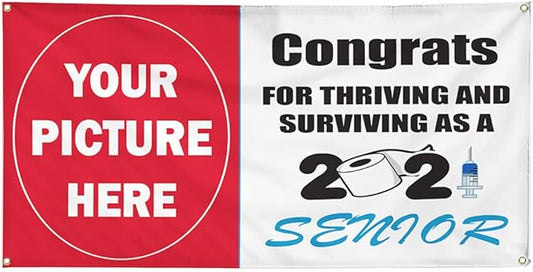 Custom Vinyl Banner Multiple Sizes Congrats Graduation Personalized Photo Senior 2021 Quarantine Holidays and Occasions Outdoor Weatherproof Yard Signs 8 Grommets 48x96Inches