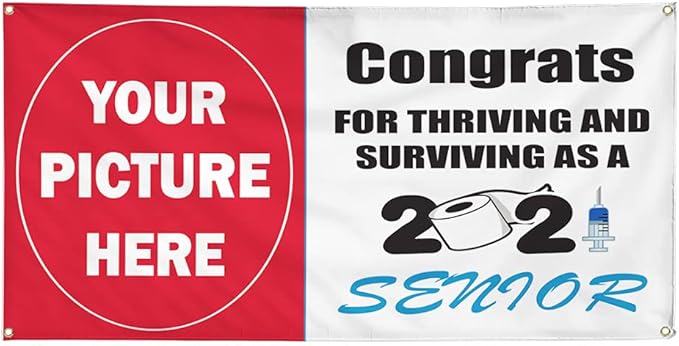 Custom Vinyl Banner Multiple Sizes Congrats Graduation Personalized Photo Senior 2021 Quarantine Holidays and Occasions Outdoor Weatherproof Yard Signs 4 Grommets 24x48Inches