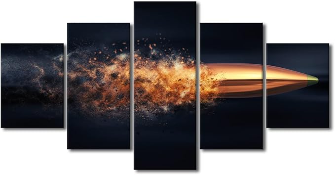 Flying Bullet with Dust Trail Canvas Print Pictures Framed Modern Contemporary Paintings on Canvas Posters and Prints Wall Art for Living Room Decor 5 Piece Set Framed Ready to Hang 60x32 in