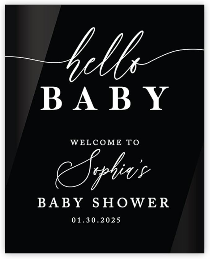 Andaz Press 16"x20" Black Acrylic Personalized Baby Shower Welcome Sign, Gender Neutral Large Custom Sign for Easel Stand, Classic Modern Baby Shower Decorations