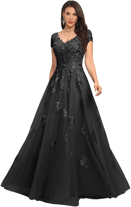 Mother of The Bride Dresses Sleeve Laces Applique V Neck Evening Gowns Cap Sleeves Grandmother of The Groom Dress