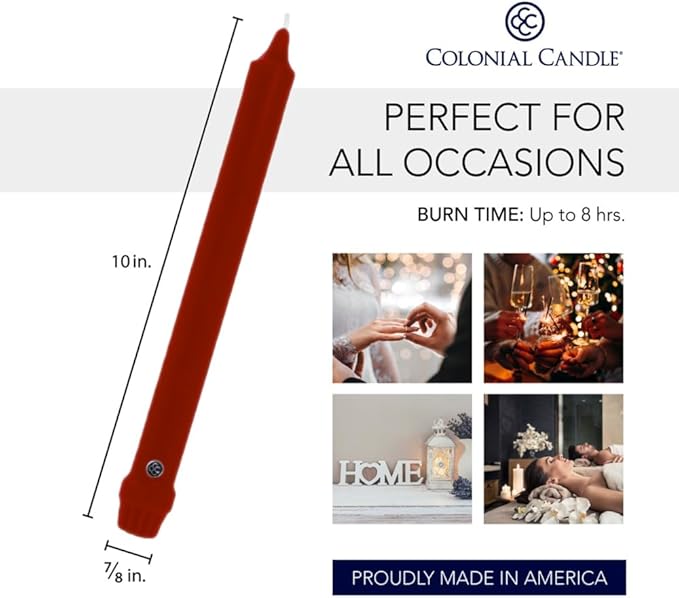 Colonial Candle NCC10.1620 Traditional Cranberry Taper Candles, 10", Maroon, Burgundy, Red