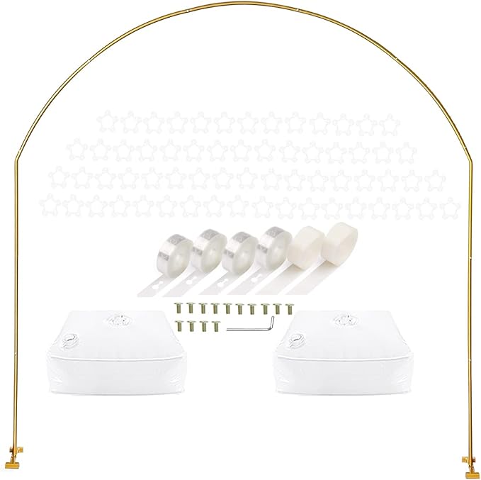 LANGXUN 7.8Ft Metal Gold Balloon Arch Kit, Semi-Circular Balloon Arch Stand with Water Bases for Wedding Bridal Baby Shower Birthday Party Supplies Decorations