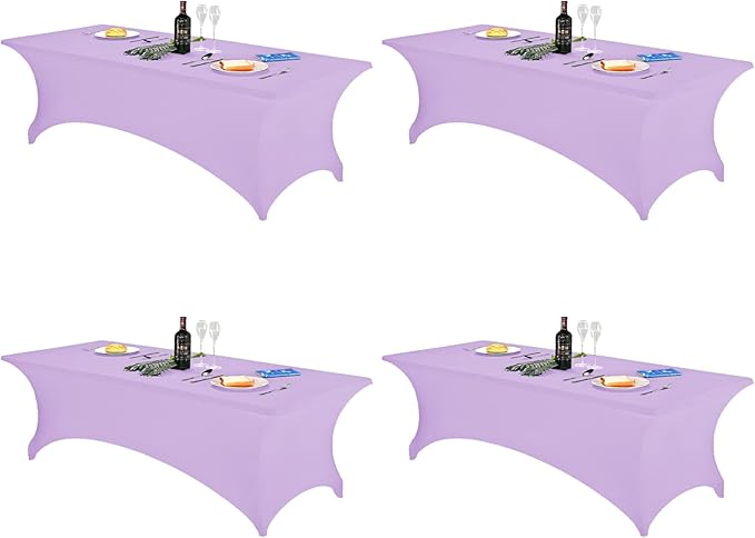 FORLIFE 4Pack Spandex Table Covers，Fitted Tablecloth for Rectangular Tables, Stretch Patio Table Covers, Universal Spandex Table Cover for Wedding, Banquet, Party (8ft, Lavender)